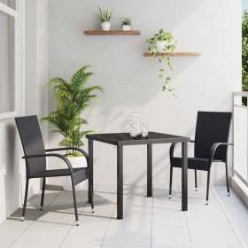 Conjunto de Comedor de Jardín 3 pcs Negro Poliratán