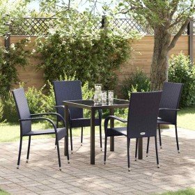 Conjunto de Comedor de Jardín 5 pcs Negro Poliratán