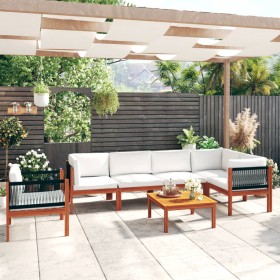 Conjunto de jardín 7 piezas con cojines color crema 63x63 cm Conjunto de jardín 7 piezas con cojines color crema 63x63 cm