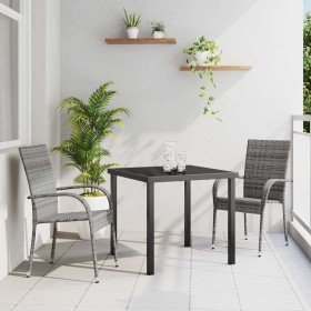 Conjunto de Comedor de Jardín 3 pcs Gris Poliratán