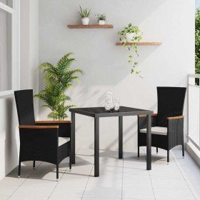 Conjunto de Comedor de Jardín con cojín 3 pcs Negro Poliratán
