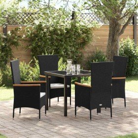 Conjunto de Comedor de Jardín con cojín 5 pcs Negro Poliratán