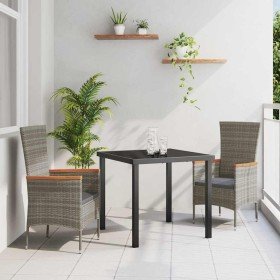 Conjunto de Comedor de Jardín con cojín 3 pcs Gris Poliratán