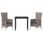Conjunto de Comedor de Jardín con cojín 3 pcs Gris Poliratán