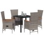 Conjunto de Comedor de Jardín con cojín 5 pcs Gris Poliratán