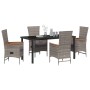 Conjunto de Comedor de Jardín con cojín 5 pcs Gris Poliratán