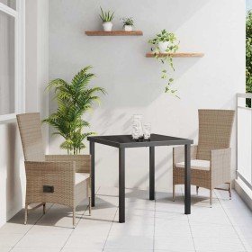 Conjunto de Comedor de Jardín 3 pcs Beige ratán sintético