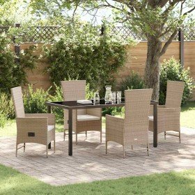 Conjunto de Comedor de Jardín 5 pcs Beige ratán sintético