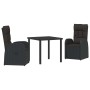 Conjunto de Comedor de Jardín 3 pcs Negro ratán sintético