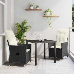 Conjunto de Comedor de Jardín con cojín 3 pcs Negro Poliratán