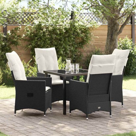 Conjunto de Comedor de Jardín con cojín 5 pcs Negro Poliratán