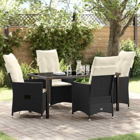 Conjunto de Comedor de Jardín con cojín 5 pcs Negro Poliratán