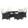 Conjunto de Comedor de Jardín con cojín 5 pcs Negro Poliratán