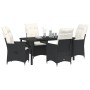 Conjunto de Comedor de Jardín con cojín 5 pcs Negro Poliratán