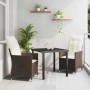 Conjunto de Comedor de Jardín con cojín 3 pcs Marrón Poliratán