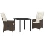 Conjunto de Comedor de Jardín con cojín 3 pcs Marrón Poliratán