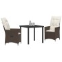 Conjunto de Comedor de Jardín con cojín 3 pcs Marrón Poliratán