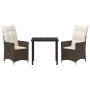 Conjunto de Comedor de Jardín con cojín 3 pcs Marrón Poliratán