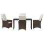 Conjunto de Comedor de Jardín con cojín 5 pcs Marrón Poliratán