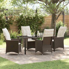 Conjunto de Comedor de Jardín con cojín 5 pcs Marrón Poliratán