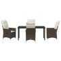 Conjunto de Comedor de Jardín con cojín 5 pcs Marrón Poliratán
