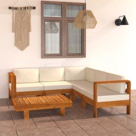 Conjunto de jardín de 6 piezas con cojines, 100 x 60 cm, madera