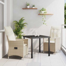 Conjunto de Comedor de Jardín con cojín 3 pcs Beige Poliratán