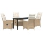 Conjunto de Comedor de Jardín con cojín 5 pcs Beige Poliratán