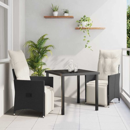 Conjunto de Comedor de Jardín con cojín 3 pcs Negro Poliratán