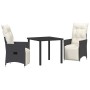 Conjunto de Comedor de Jardín con cojín 3 pcs Negro Poliratán