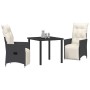 Conjunto de Comedor de Jardín con cojín 3 pcs Negro Poliratán