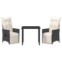 Conjunto de Comedor de Jardín con cojín 3 pcs Negro Poliratán