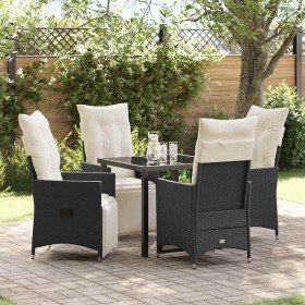 Conjunto de Comedor de Jardín con cojín 5 pcs Negro Poliratán