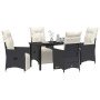 Conjunto de Comedor de Jardín con cojín 5 pcs Negro Poliratán