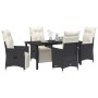 Conjunto de Comedor de Jardín con cojín 5 pcs Negro Poliratán