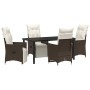 Conjunto de Comedor de Jardín con cojín 5 pcs Marrón Poliratán