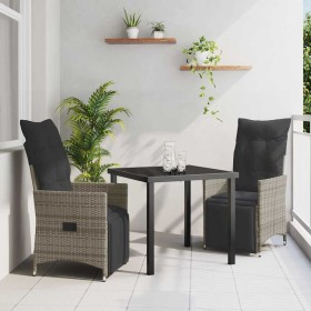 Conjunto de Comedor de Jardín con cojín 3 pcs Gris Poliratán Conjunto de Comedor de Jardín con cojín 3 pcs Gris Poliratán