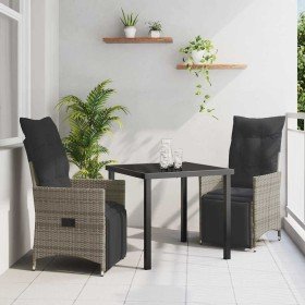 Conjunto de Comedor de Jardín con cojín 3 pcs Gris Poliratán en Conjuntos de jardín | Comprar online en Foro24