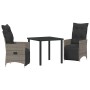 Conjunto de Comedor de Jardín con cojín 3 pcs Gris Poliratán