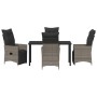 Conjunto de Comedor de Jardín con cojín 5 pcs Gris Poliratán