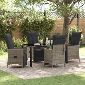 Conjunto de Comedor de Jardín con cojín 5 pcs Gris Poliratán