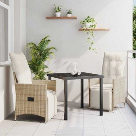 Conjunto de Comedor de Jardín con cojín 3 pcs Beige Poliratán
