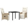 Conjunto de Comedor de Jardín con cojín 3 pcs Beige Poliratán