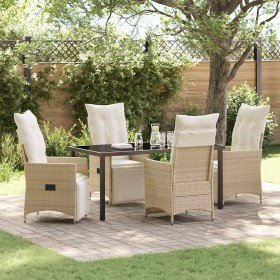 Conjunto de Comedor de Jardín con cojín 5 pcs Beige Poliratán