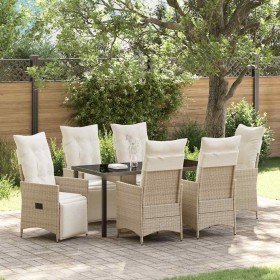 Conjunto de Comedor de Jardín con cojín 7 pcs Beige Poliratán