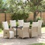 Conjunto de Comedor de Jardín con cojín 7 pcs Beige Poliratán
