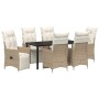 Conjunto de Comedor de Jardín con cojín 7 pcs Beige Poliratán