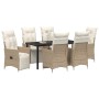 Conjunto de Comedor de Jardín con cojín 7 pcs Beige Poliratán