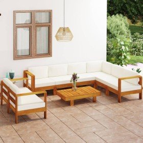 Conjunto de jardín 8 piezas con cojines 100x60 cm madera de