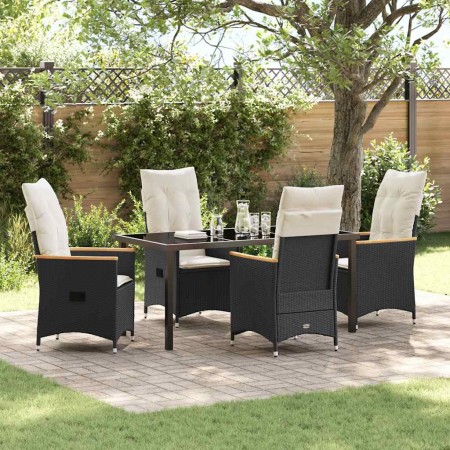 Conjunto de Comedor de Jardín con cojín 5 pcs Negro Poliratán